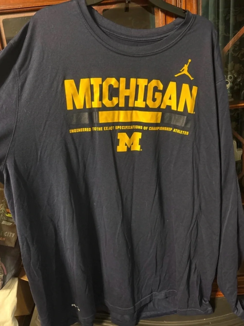 Nike Navy Long-Sleeve Michigan Graphic Tee with Maize Logo